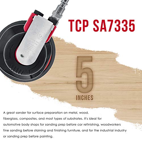 TCP Global Professional Heavy Duty 5" Dual-Action Random Orbit Air Palm Sander with Both PSA and Hook & Loop Backing Pads - Orbital Pneumatic Sanding Disc Sander - Automotive Body Shop, Woodworking - Image 5