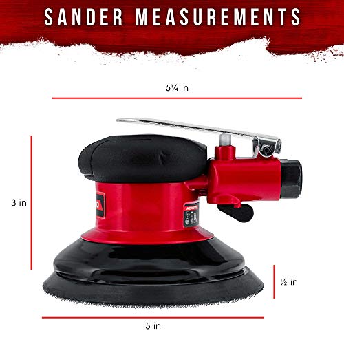 TCP Global Professional Heavy Duty 5" Dual-Action Random Orbit Air Palm Sander with Both PSA and Hook & Loop Backing Pads - Orbital Pneumatic Sanding Disc Sander - Automotive Body Shop, Woodworking - Image 2