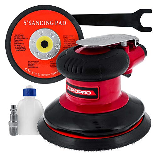 TCP Global Professional Heavy Duty 5" Dual-Action Random Orbit Air Palm Sander with Both PSA and Hook & Loop Backing Pads - Orbital Pneumatic Sanding Disc Sander - Automotive Body Shop, Woodworking - Image 1
