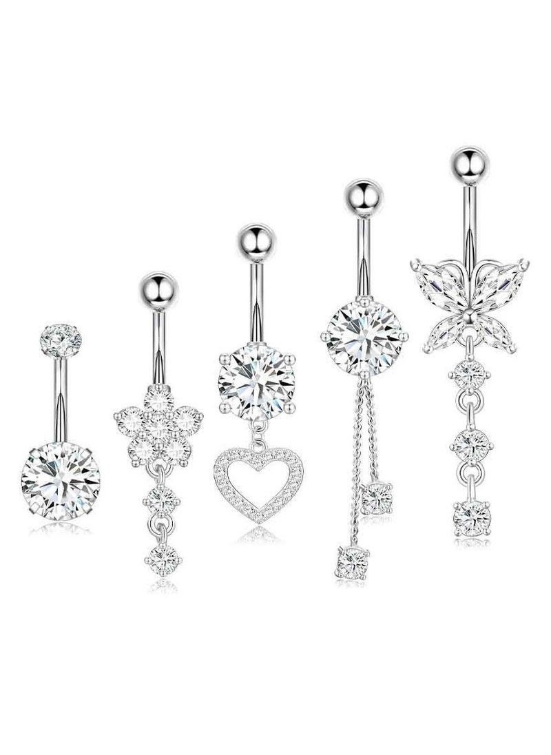 PEI  AN Hot Selling Heart-Shaped Belly Button Ring Inlaid With Zircon Belly Button Ring Belly Button Buckle 5-Piece Set Body Piercing Jewelry  - Image 1