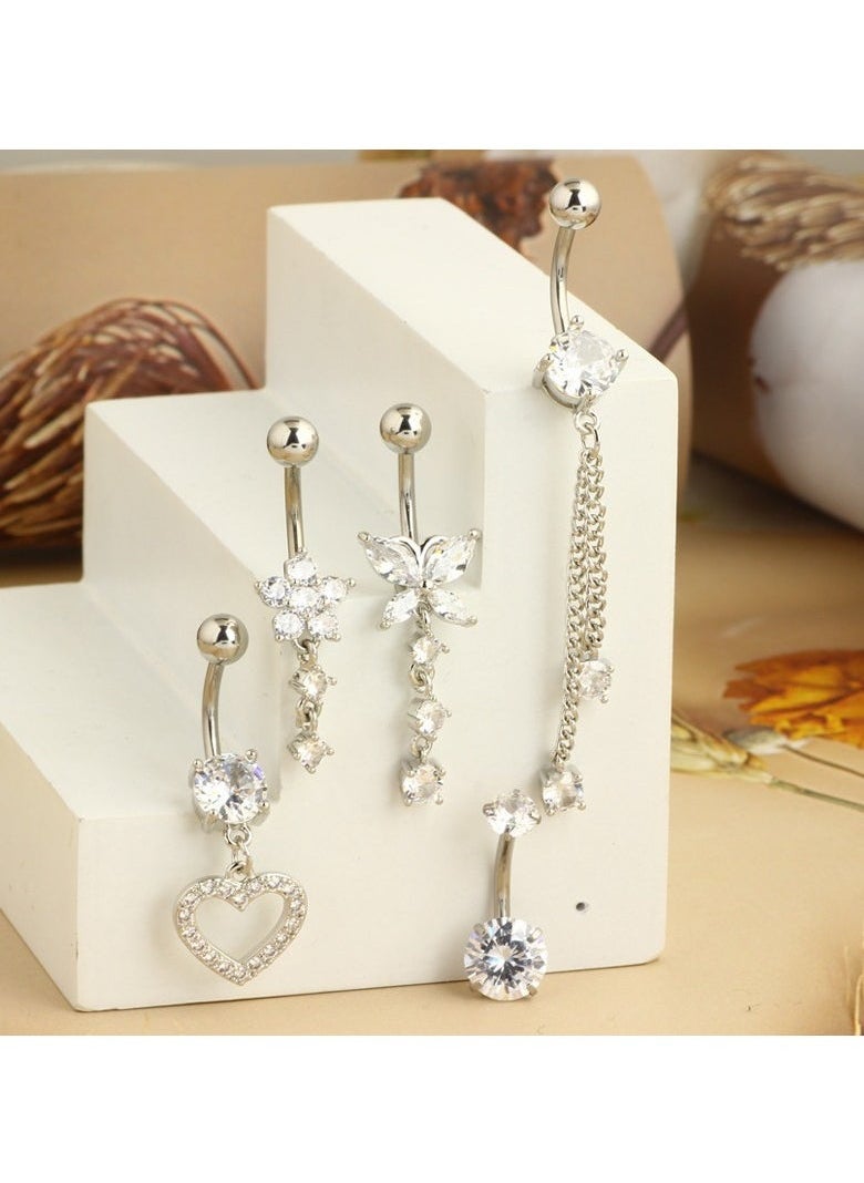 PEI  AN Hot Selling Heart-Shaped Belly Button Ring Inlaid With Zircon Belly Button Ring Belly Button Buckle 5-Piece Set Body Piercing Jewelry  - Image 2