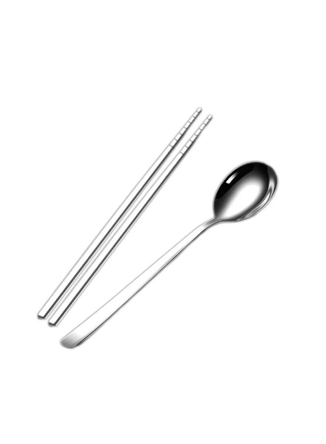 316L Food Grade Stainless Steel Lunch Box Microwave Round Portable Simple Lunch Box Office Student Multi-Layer Soup Bowl-Specifications:304 Spoon + Chopsticks  - Image 1