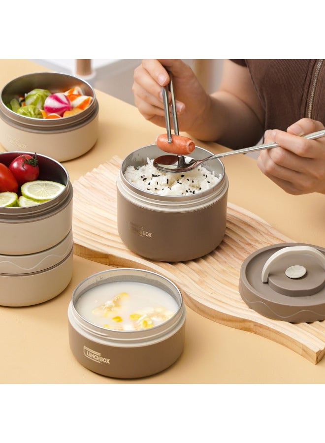 316L Food Grade Stainless Steel Lunch Box Microwave Round Portable Simple Lunch Box Office Student Multi-Layer Soup Bowl-Specifications:304 Spoon + Chopsticks  - Image 4