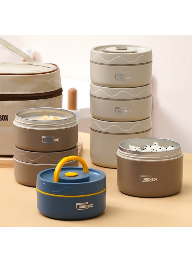 316L Food Grade Stainless Steel Lunch Box Microwave Round Portable Simple Lunch Box Office Student Multi-Layer Soup Bowl-Specifications:304 Spoon + Chopsticks  - Image 2