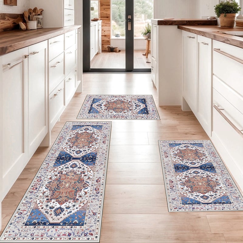 Boho Kitchen Rug Sets 3 Piece with Runner Non Slip Kitchen Rugs and Mats Washable Kitchen Mats for Floor Thick Kitchen Floor Mat Carpet Runner Rugs for Hallway Laundry Holiday Decor - Image 1