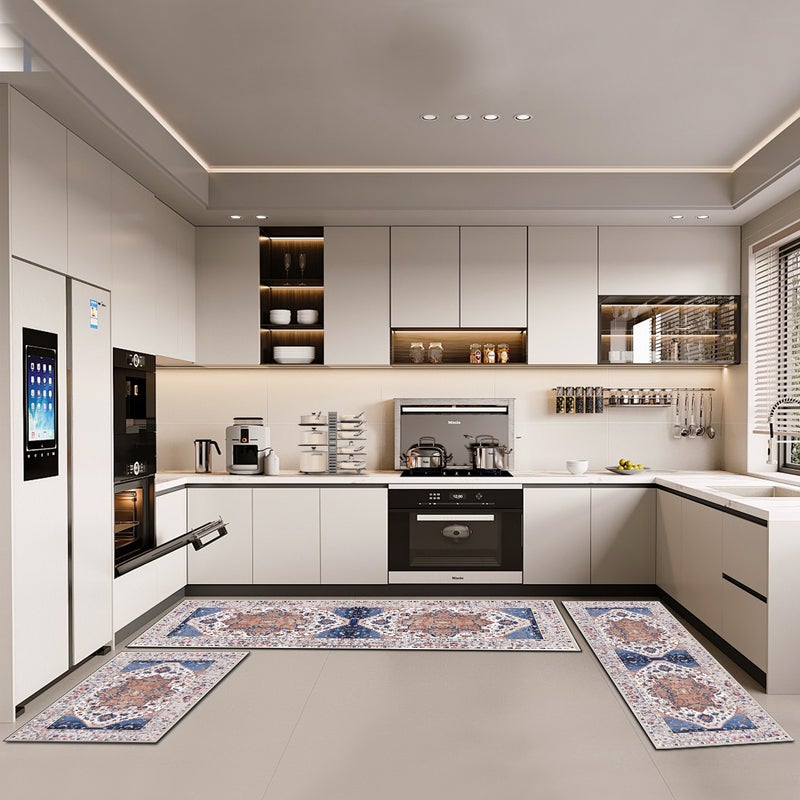 Boho Kitchen Rug Sets 3 Piece with Runner Non Slip Kitchen Rugs and Mats Washable Kitchen Mats for Floor Thick Kitchen Floor Mat Carpet Runner Rugs for Hallway Laundry Holiday Decor - Image 2
