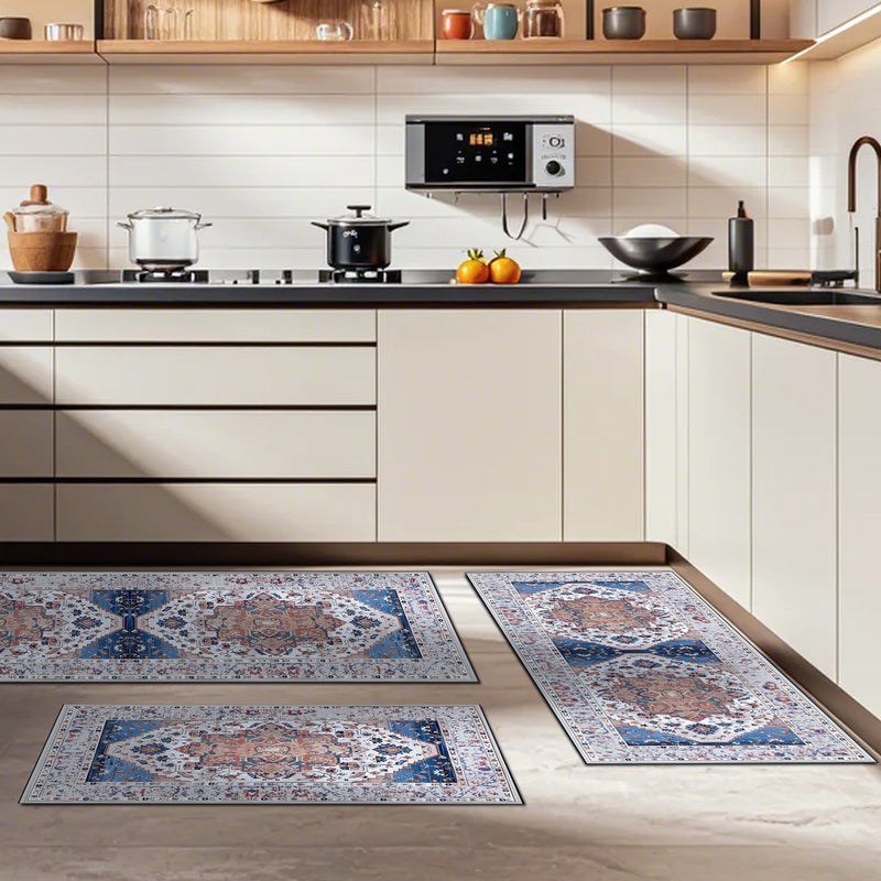 Boho Kitchen Rug Sets 3 Piece with Runner Non Slip Kitchen Rugs and Mats Washable Kitchen Mats for Floor Thick Kitchen Floor Mat Carpet Runner Rugs for Hallway Laundry Holiday Decor - Image 3