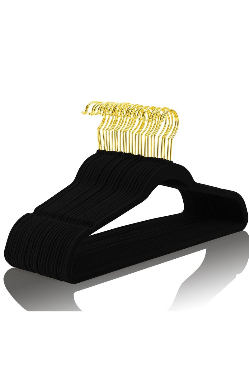 50 Pack Velvet Coat Hangers with 360° Swivel Gold Hook, Non Slip Felt Suit Hangers, Slim Space Saving Clothes Hanger for Jacket, Sweater, Shirt, Dress, Pant Black - Image 1
