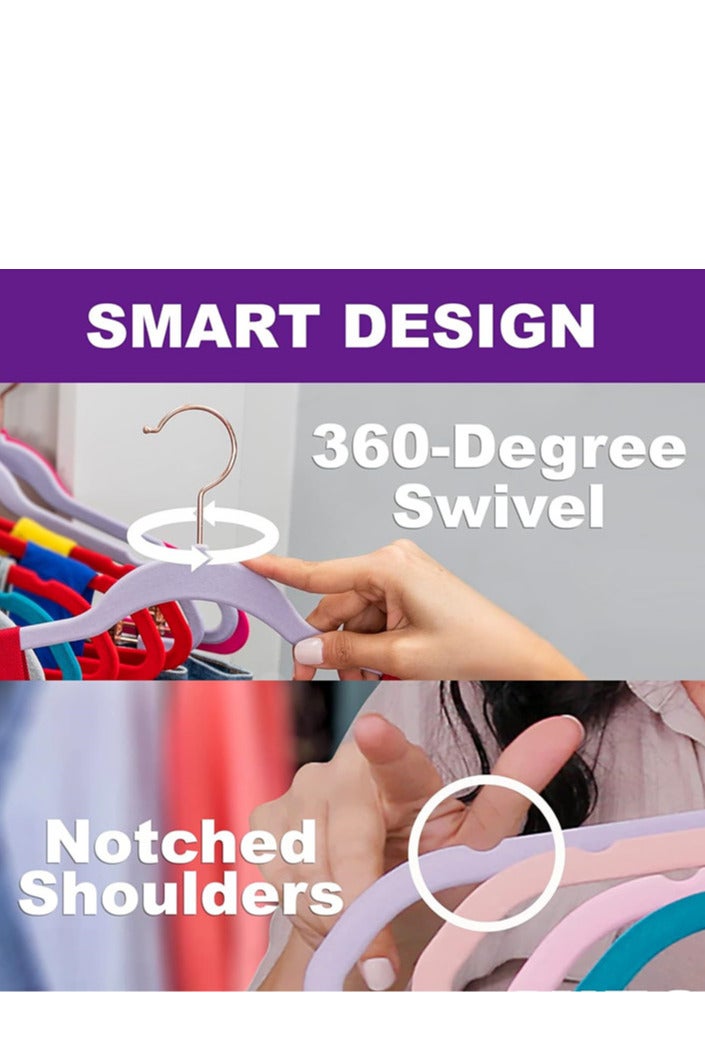 50 Pack Velvet Coat Hangers with 360° Swivel Gold Hook, Non Slip Felt Suit Hangers, Slim Space Saving Clothes Hanger for Jacket, Sweater, Shirt, Dress, Pant Black - Image 4