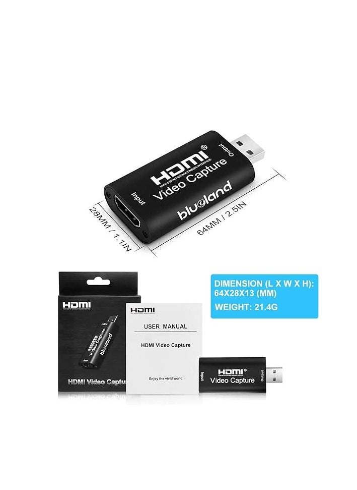 Generic - Blueland portable video capture card hdmi to usb 2.0 1080p video record via dslr camcorder action cam for game stream mobile live broadcast - Image 1