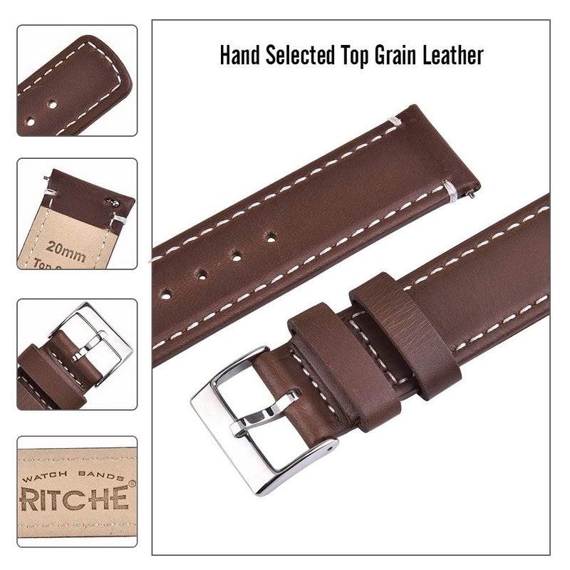 Ritche Leather Watch Strap with Quick Release Pins, 18mm Replacement Watch Band for Men and Women, Fits Smartwatches & Traditional Watches - Image 4