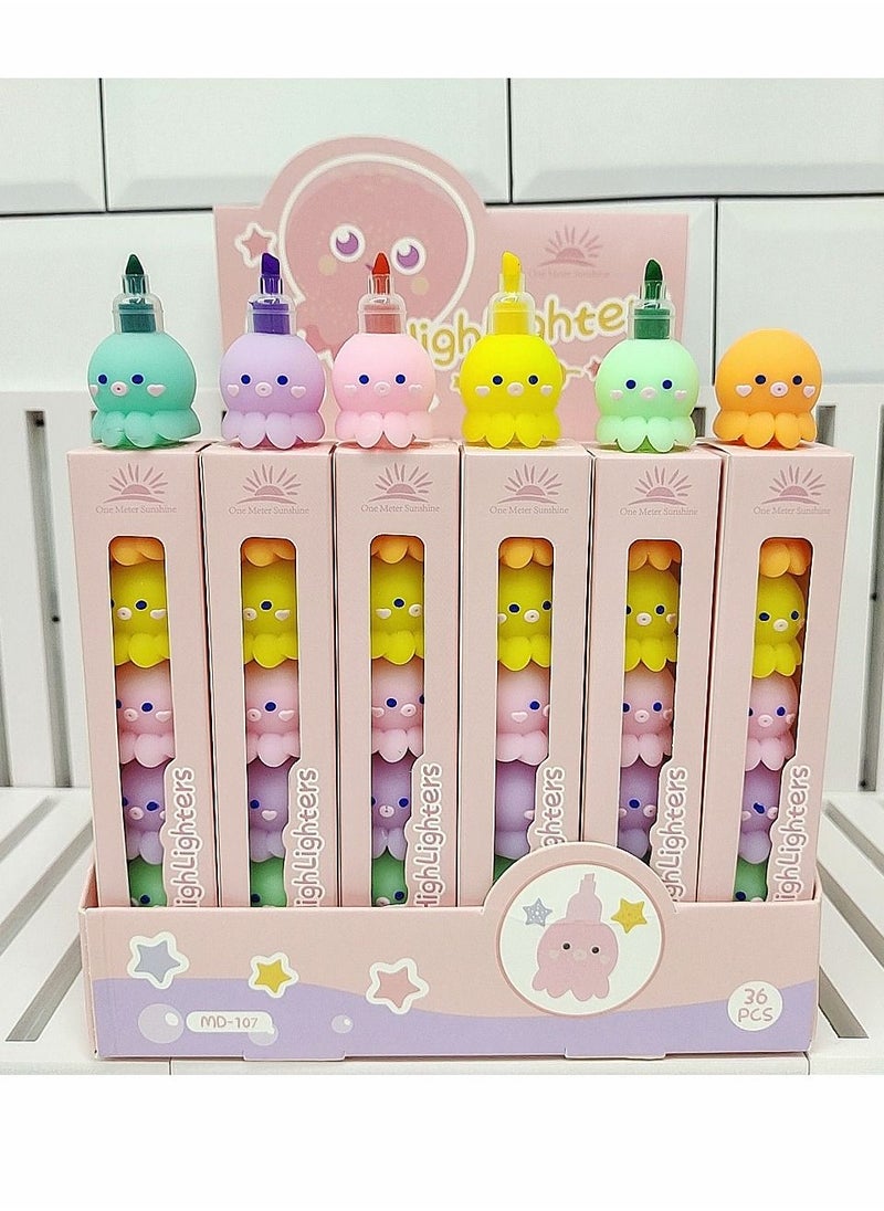Generic Funny Highlighter Small Colorful Octopus Highlighter 1 Box 6 Pcs 5 Colors Pastel Highlighter Set Cute Silicone Octopus Highlighter Pen for Adult Kid Student Writing Graffiti School Office Supplies  - Image 4