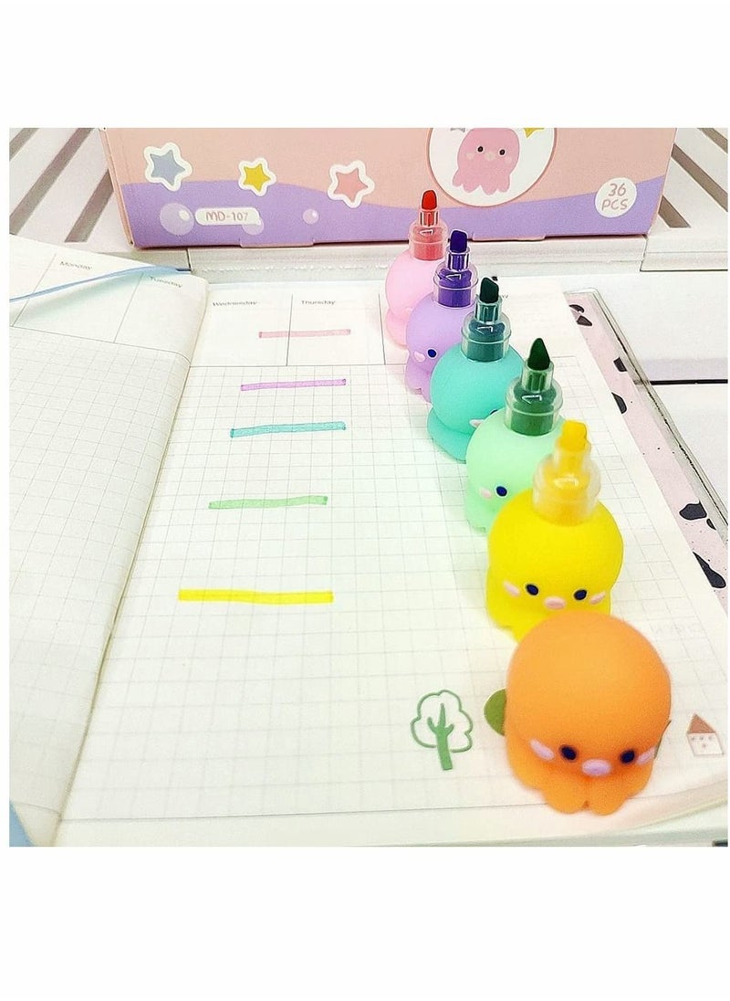 Generic Funny Highlighter Small Colorful Octopus Highlighter 1 Box 6 Pcs 5 Colors Pastel Highlighter Set Cute Silicone Octopus Highlighter Pen for Adult Kid Student Writing Graffiti School Office Supplies  - Image 2