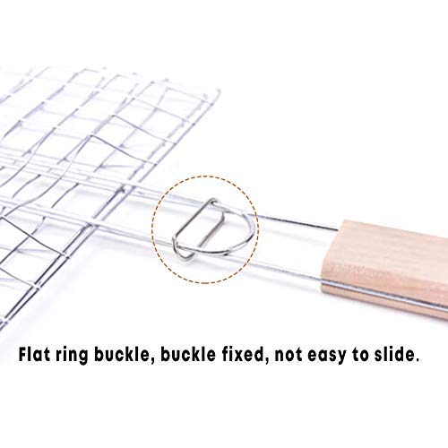 TRAY Barbecue Grill Basket with Wood Handle Stainless Steel Wire Net Basket Portable Cooking Fish Meat Kabob Hamburger Tools for Outdoor Picnic Camping Bonfire Party - Image 5