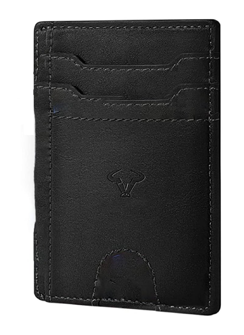 CONTACTS Genuine Leather Slim Wallet RFID Blocking Skinny Minimal Thin Front Pocket Wallet Sleeve Card Holder for Men 7 Card Slots 1 ID Window  - Image 1