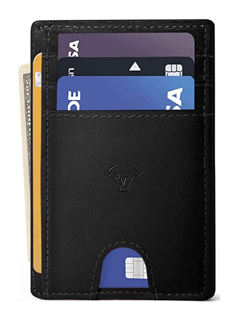 CONTACTS Genuine Leather Slim Wallet RFID Blocking Skinny Minimal Thin Front Pocket Wallet Sleeve Card Holder for Men 7 Card Slots 1 ID Window  - Image 2