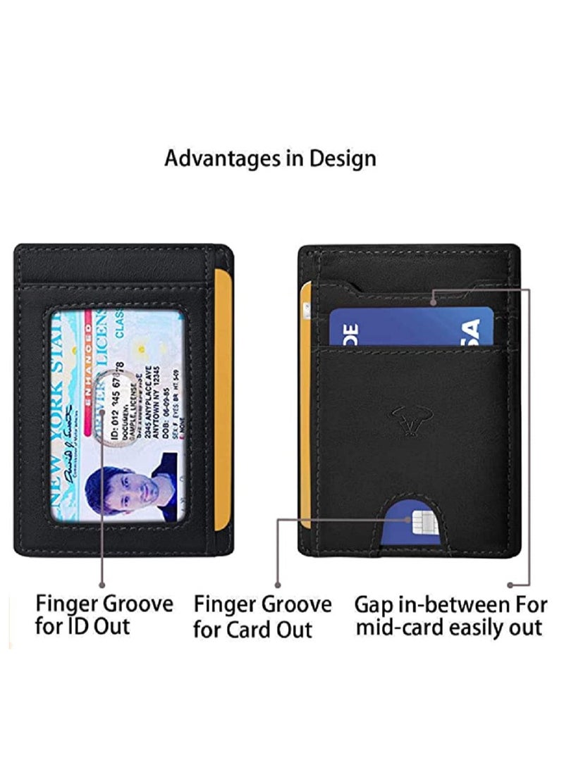 CONTACTS Genuine Leather Slim Wallet RFID Blocking Skinny Minimal Thin Front Pocket Wallet Sleeve Card Holder for Men 7 Card Slots 1 ID Window  - Image 3