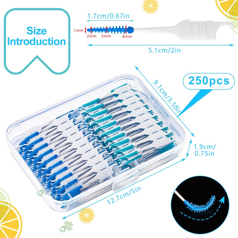 lanjue 250 Pieces Dental Floss Picks, Silicone Interdental Brushes with Case Dental Brushes Dental Picks Blue Tooth Floss Picks for Teeth Cleaning(Blue,Green) - Image 2