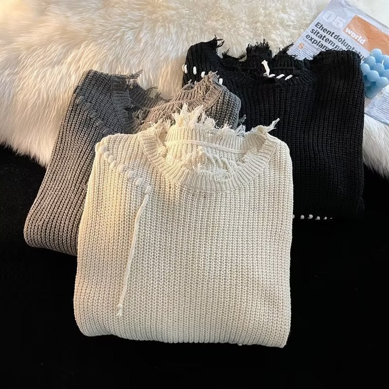 Autumn Ins High Street Ripped Sweater Couple Fashion Brand Loose Lazy Style Sweater Korean Style Trendy Student Sweater - Image 5