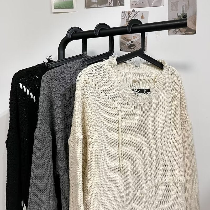 Autumn Ins High Street Ripped Sweater Couple Fashion Brand Loose Lazy Style Sweater Korean Style Trendy Student Sweater - Image 4
