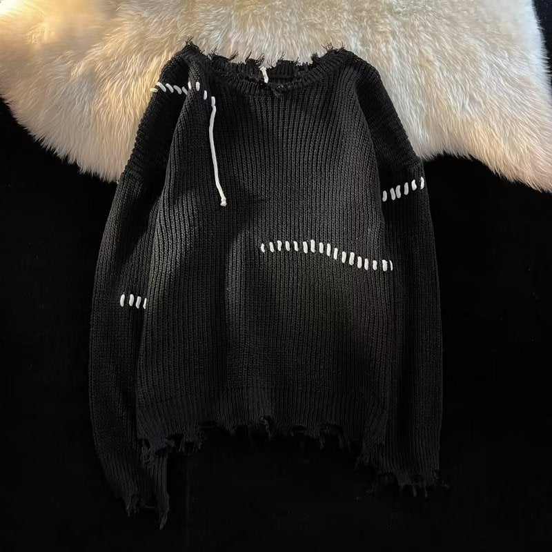 Autumn Ins High Street Ripped Sweater Couple Fashion Brand Loose Lazy Style Sweater Korean Style Trendy Student Sweater - Image 1