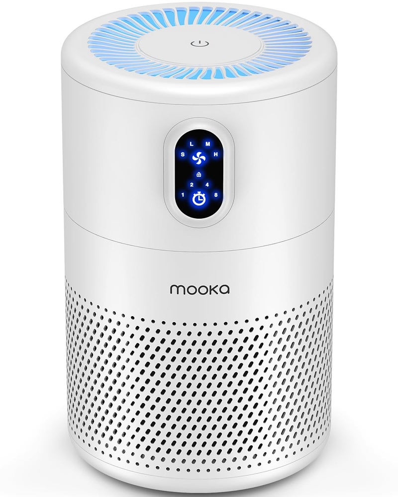 MOOKA Air Purifiers for Home Large Room up to 1076ftÂ², H13 True HEPA Air Filter Cleaner, Odor Eliminator, Remove Smoke Dust Pollen Pet Dander, Night Light, B-D02L White - Image 1