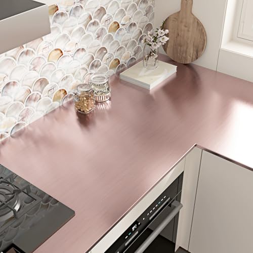 WESTICK 24x394 Rose Gold Contact Paper for Countertops Waterproof Pink Gold Wallpaper Peel and Stick Metallic Refrigerator Wrap Vinyl Coppert Stainless Steel Contact Paper for Appliances Fridge - Image 3