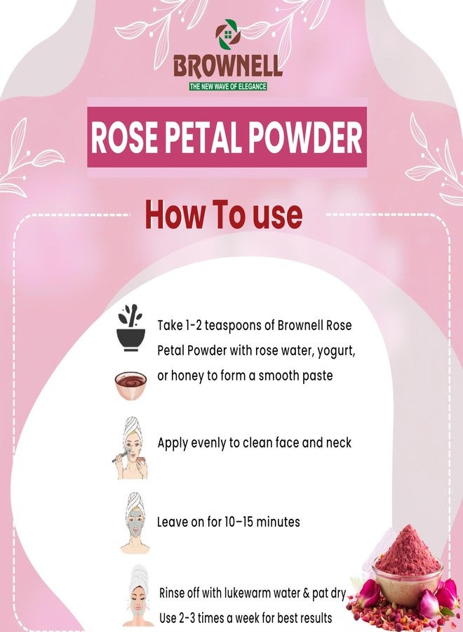 Brownell Organic Rose Petal Powder for Face 100% Pure & Natural 100g Rose Indica for Brightening Complexion Tightens Pores Rose Powder for Skin Care Face Mask or Pack - Image 3
