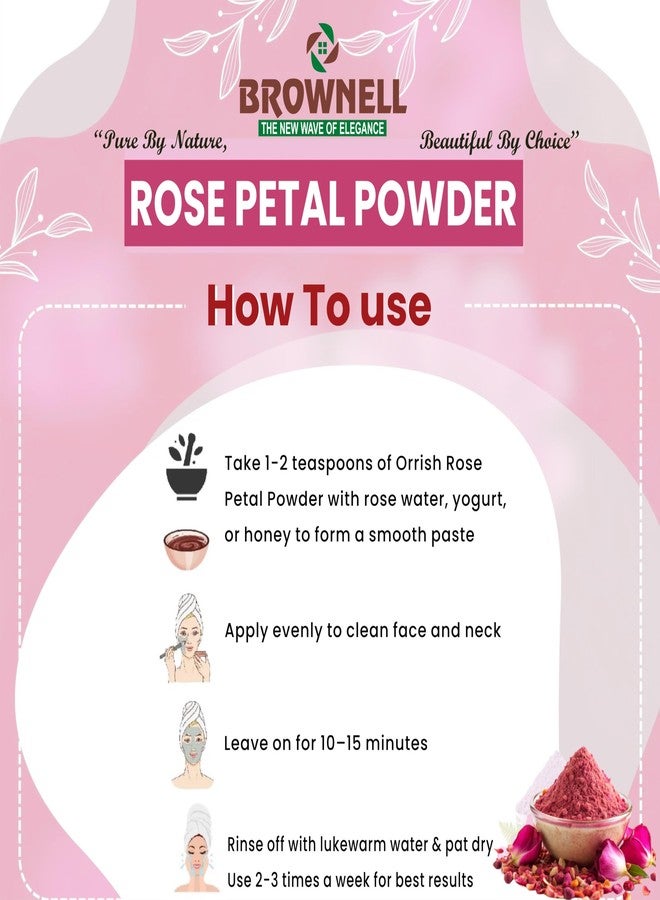 Brownell Organic Rose Petal Powder for Face 100% Pure & Natural 100g Rose Indica for Brightening Complexion Tightens Pores Rose Powder for Skin Care Face Mask or Pack - Image 4