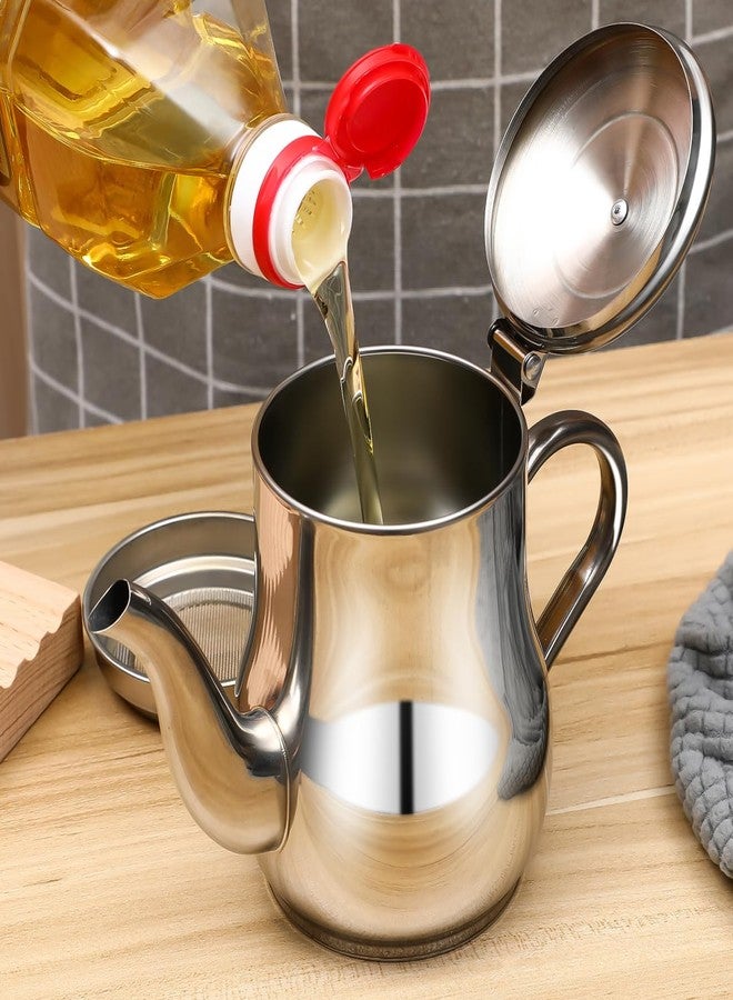 OUNONA Stainless Steel Oil Strainer Pot 2-in-1 Grease Separator and Dispenser with Removable Filter Screen and Cover for Kitchen Cooking 7.48X3.74X5.31 Inches - Image 2