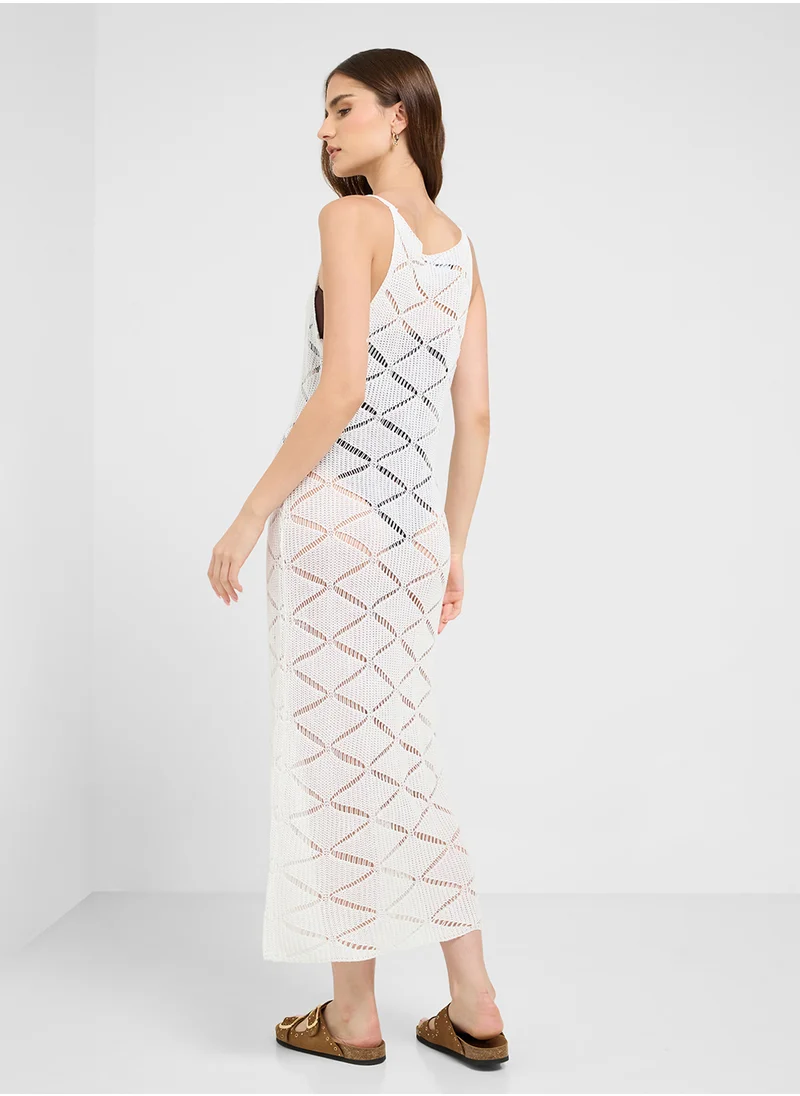 جينجر Strappy Crochet Knitted Dress