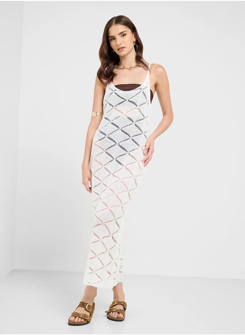 جينجر Strappy Crochet Knitted Dress