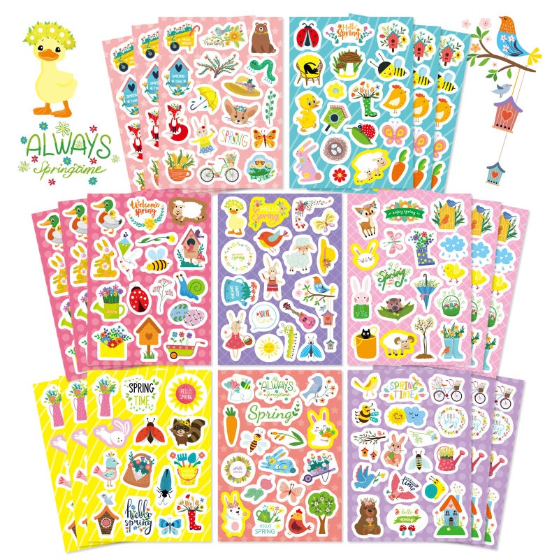 OTAITY 24 Sheets Spring Stickers for Kids, Spring Flowers Stickers Butterfly Bug Animal Nature Stickers for Water Bottles Envelopes Crafts, Spring Theme Stickers, School Classroom Rewards Spring Party Favors - Image 1