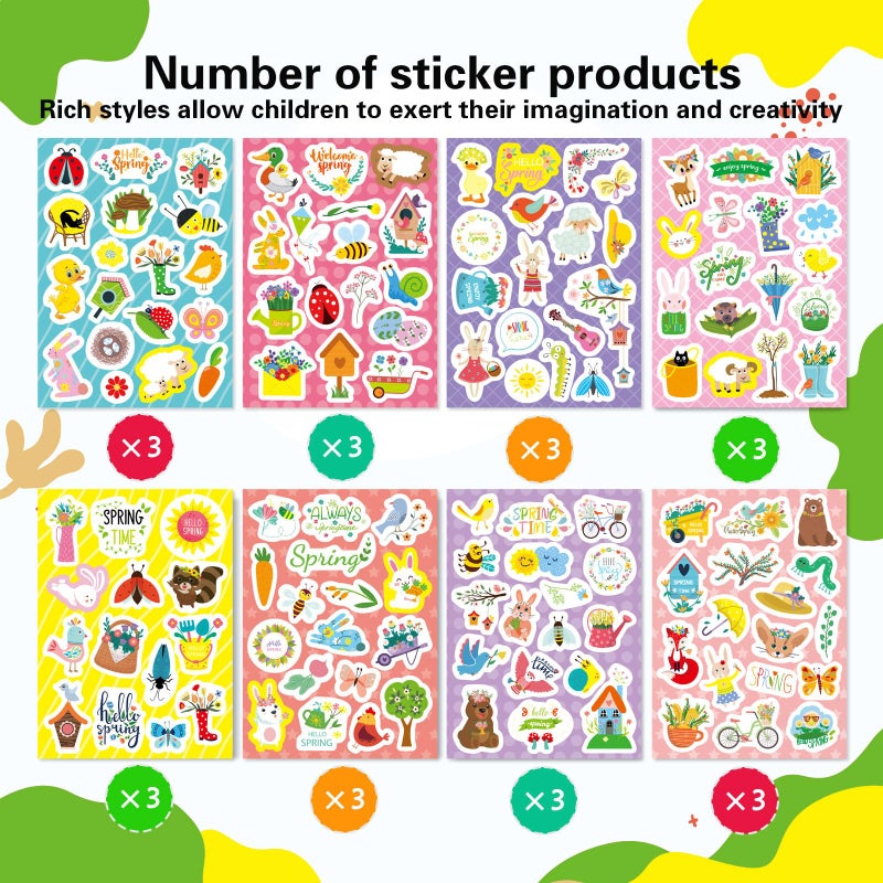 OTAITY 24 Sheets Spring Stickers for Kids, Spring Flowers Stickers Butterfly Bug Animal Nature Stickers for Water Bottles Envelopes Crafts, Spring Theme Stickers, School Classroom Rewards Spring Party Favors - Image 3