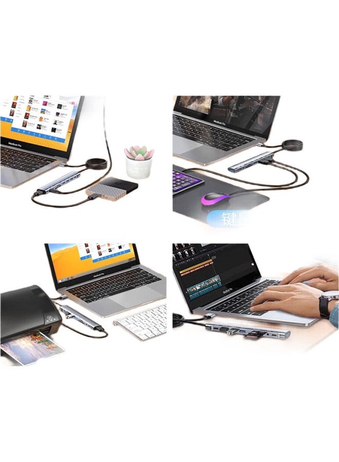 Union Star Ulinkstar Usb Hub Splitter Docking Station 9 Ports 1.2m Usb 3.0 Extension Cable With 3.5mm Headphone Sd Card Hub Expansion Dock One Drag Nine Laptop Desktop Computer Host Mouse Keyboard Hub - Image 2