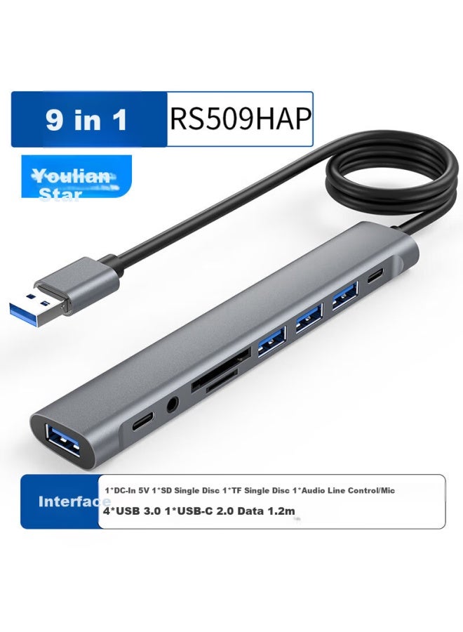 Union Star Ulinkstar Usb Hub Splitter Docking Station 9 Ports 1.2m Usb 3.0 Extension Cable With 3.5mm Headphone Sd Card Hub Expansion Dock One Drag Nine Laptop Desktop Computer Host Mouse Keyboard Hub - Image 1