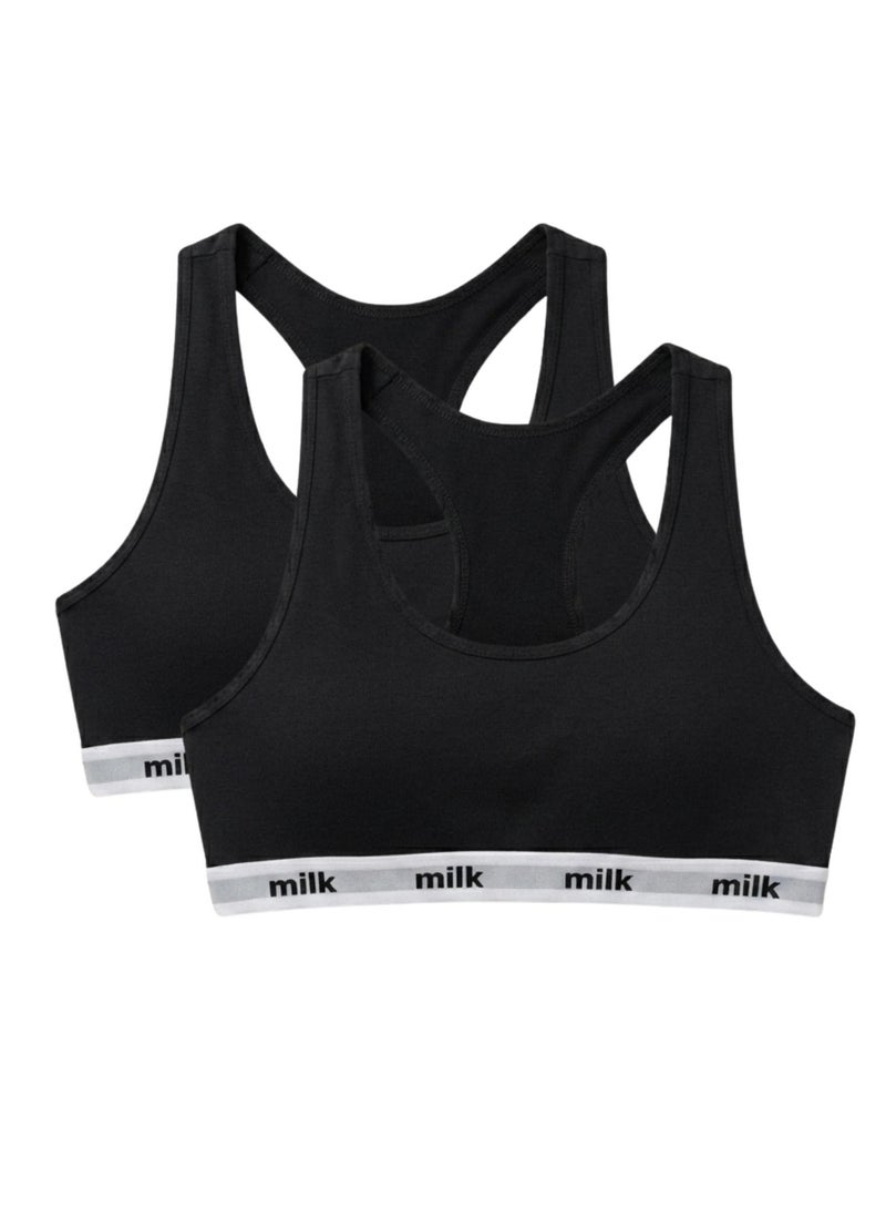 Milk Pack of 2 Comfort Cotton Cross Back Sport Non Padded Bra Black - Image 1