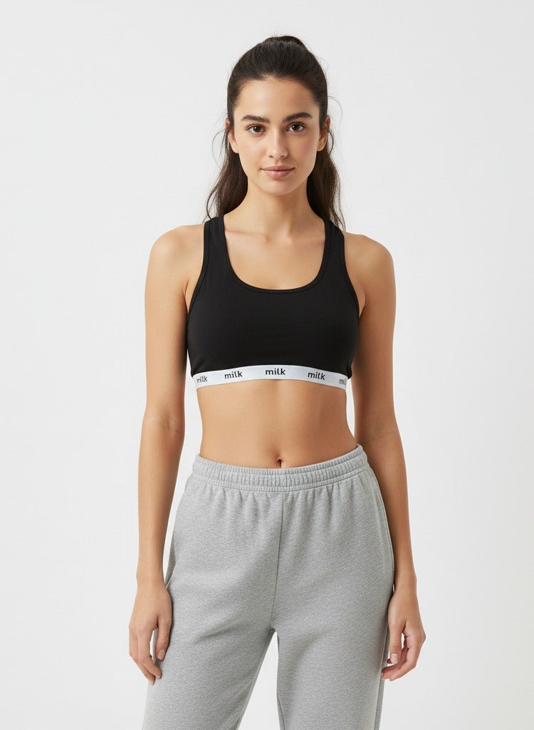 Milk Pack of 2 Comfort Cotton Cross Back Sport Non Padded Bra Black - Image 2