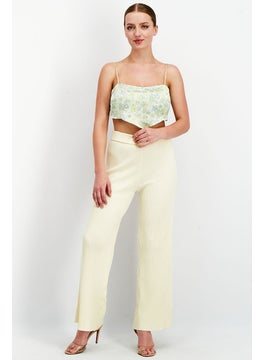 Reclaimed Vintage Women Square Neckline Sleeveless Floral Print Crop Top, Lime  - Image 2