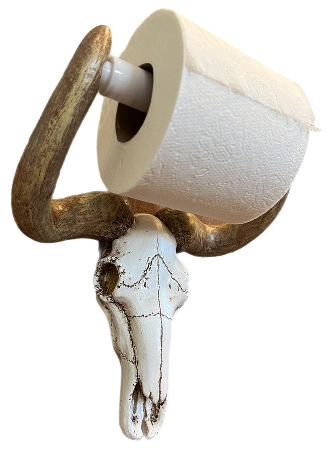 Top Brass Bull/Cow Skull Wall Mount Toilet Paper Holder - Rustic Western Bathroom Décor - Image 2