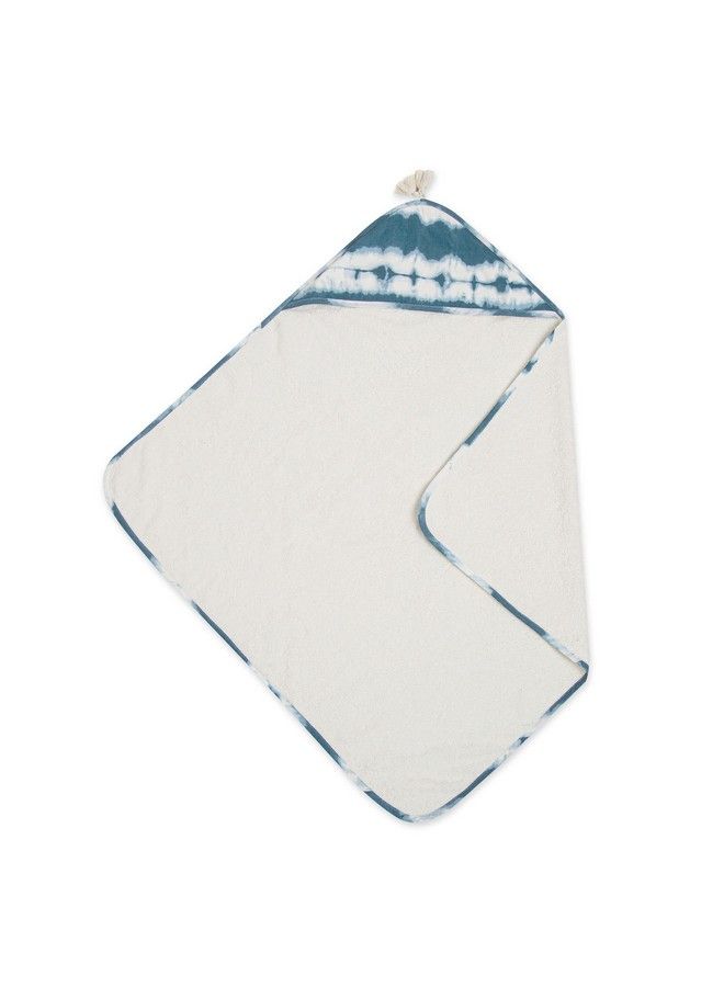 Crane Baby Towel Baby Hooded Towel For Boys And Girls Cream And Blue Tiedye 30”W X 30”H - Image 1