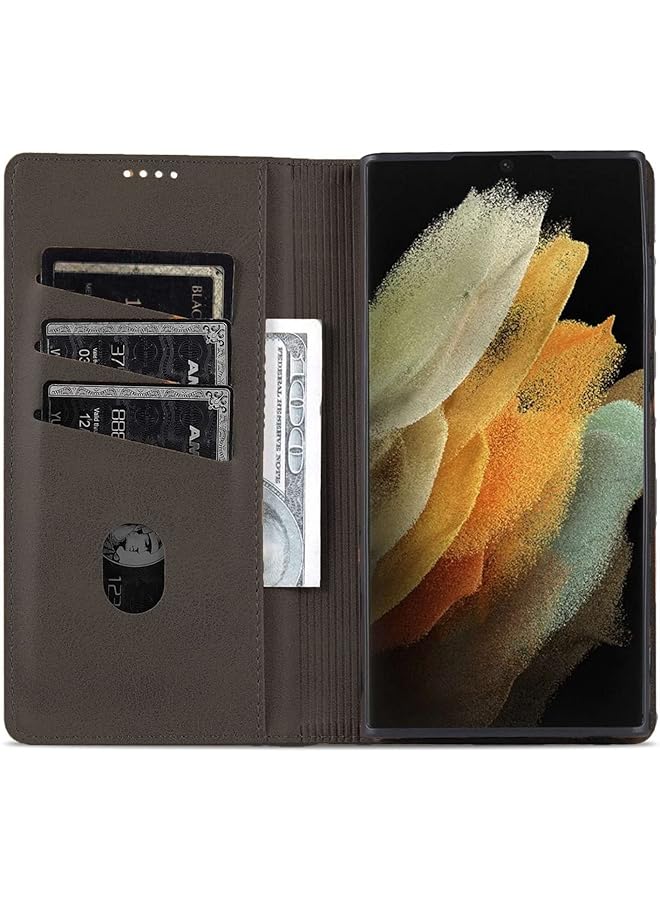 إيروريكس حافظة لهاتف سامسونج جالكسي S22 الترا، حافظة جلدية فاخرة بفتحة للبطاقات، غطاء قابل للطي بمشبك مغناطيسي، غطاء حماية مقاوم للصدمات لهاتف جالكسي S22 الترا، أسود - Image 5