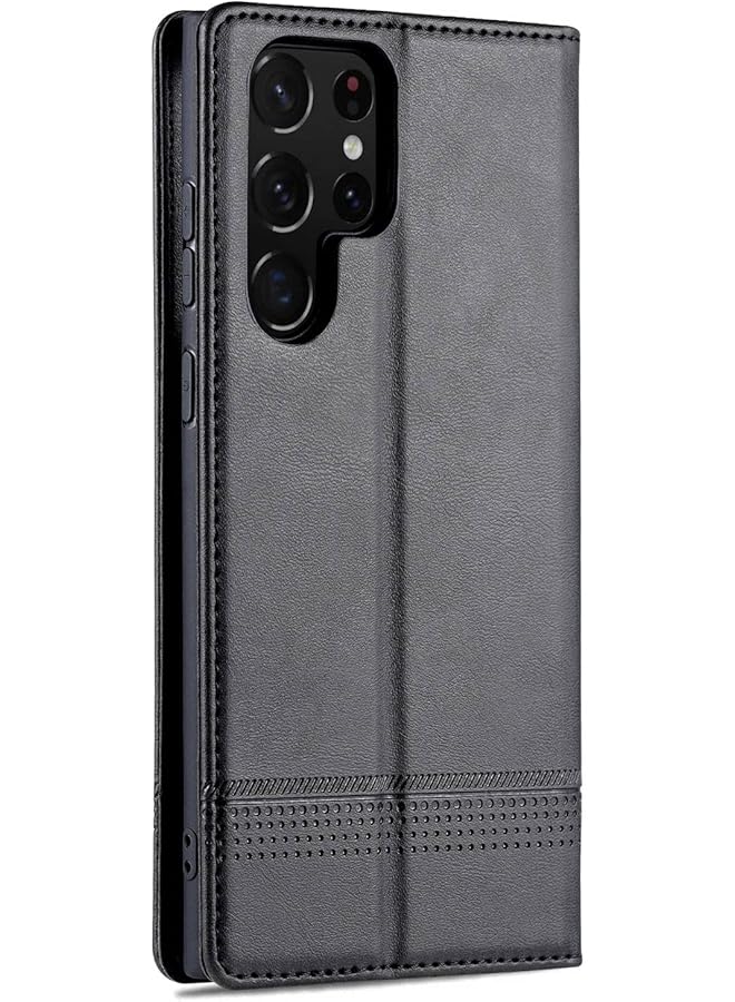 إيروريكس حافظة لهاتف سامسونج جالكسي S22 الترا، حافظة جلدية فاخرة بفتحة للبطاقات، غطاء قابل للطي بمشبك مغناطيسي، غطاء حماية مقاوم للصدمات لهاتف جالكسي S22 الترا، أسود - Image 3