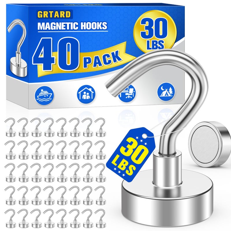 Grtard 40 Pack Magnetic Hooks for Fridge 30LBS Neodymium Magnet Hooks Heavy Duty Strong Magnetic Hooks for Hanging Magnets with Hooks for Cruise Cabin Home Kitchen Workplace Office - Image 2