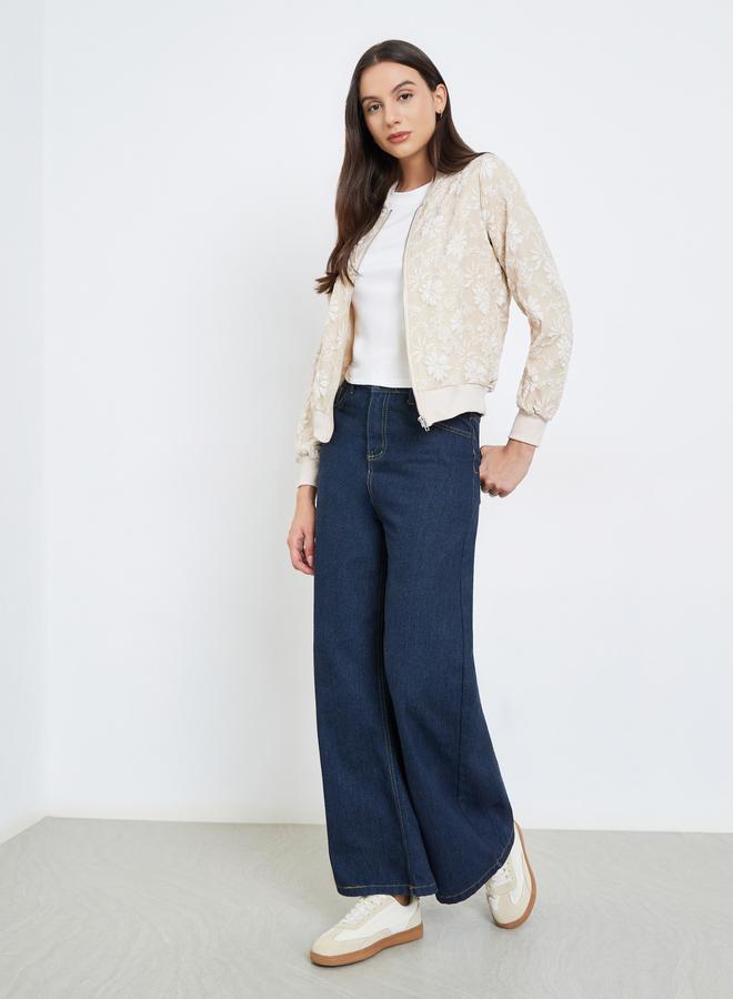 Take Two Floral Lace  Zip Up Elastic Cuff Jacket - Image 2