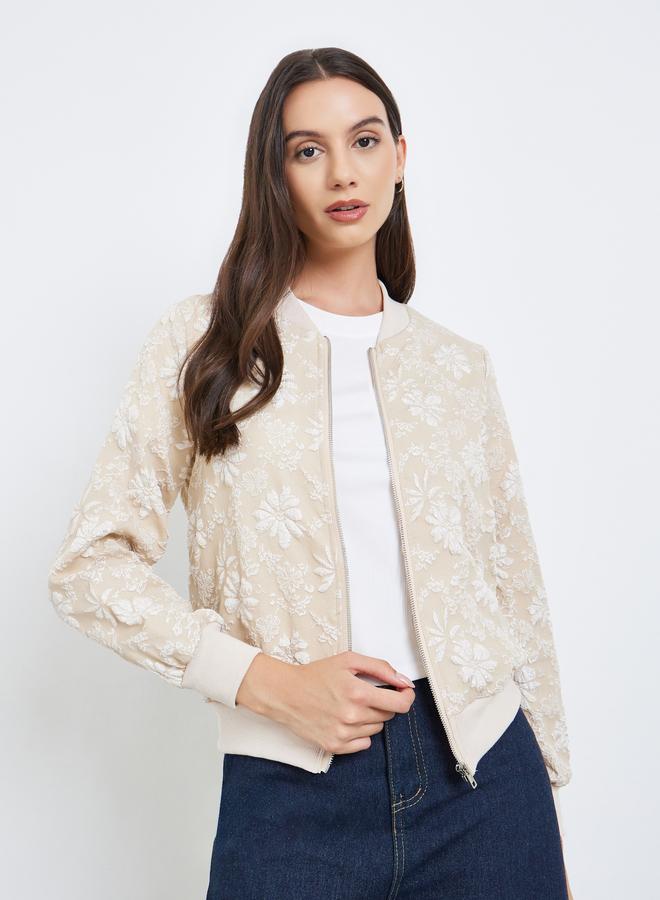 Take Two Floral Lace  Zip Up Elastic Cuff Jacket - Image 1