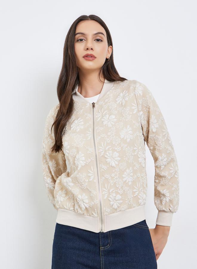 Take Two Floral Lace  Zip Up Elastic Cuff Jacket - Image 3