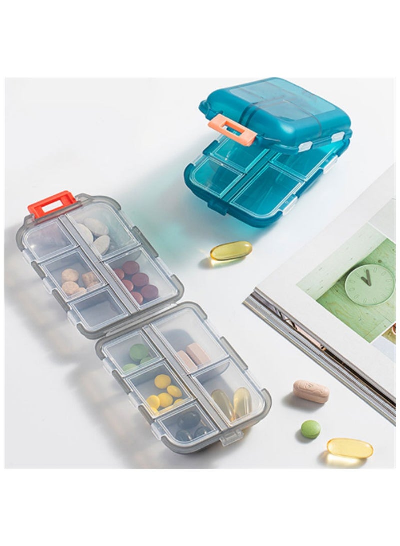 Portable Pill Organizer Airtight Pill Box 2 Pcs Daily Pill Dispenser With 10 Compartment，Portable Pill Case for Vitamins,Supplements - Image 2