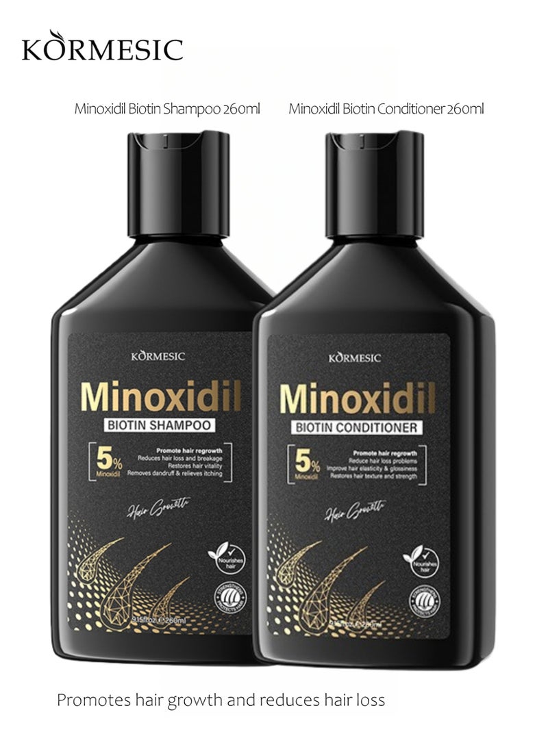 كيرميسيك شامبو مينوكسيديل بيوتين ٢٦٠ مل + بلسم ٢٦٠ مل، مجموعة مضادة لتساقط الشعر، نموه، تقوية وإصلاحه - Image 1