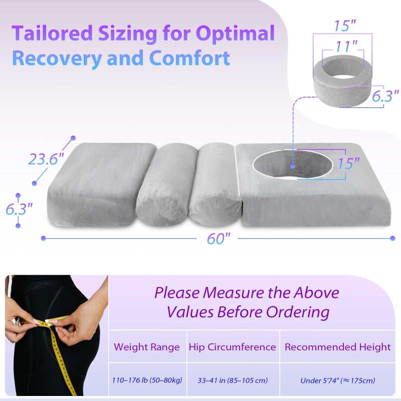 HOMCA BBL Bed After Surgery for Sleeping, Ergonomic BBL Pillow After Surgery with Hole, High Density Foam Brazilian Butt Lift Recovery Pillow with Removable Cover, BBL Recovery Must Haves(67x22x6.3in) - Image 3
